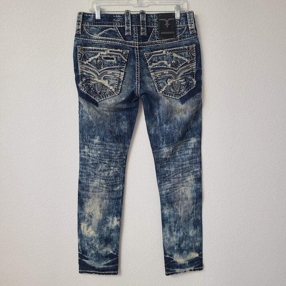 NEW Rock Revival Thao Slim Taper Distressed Denim Jeans Size 32x32 Blue